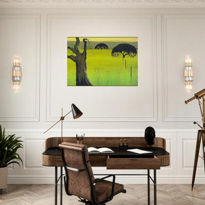 Mustard Field - Eyvind Earle Brushed Aluminum Print - 70x100 cm / 28x40 inches | Eyvind Earle Aluminum Print | Eyvind Earle Prints