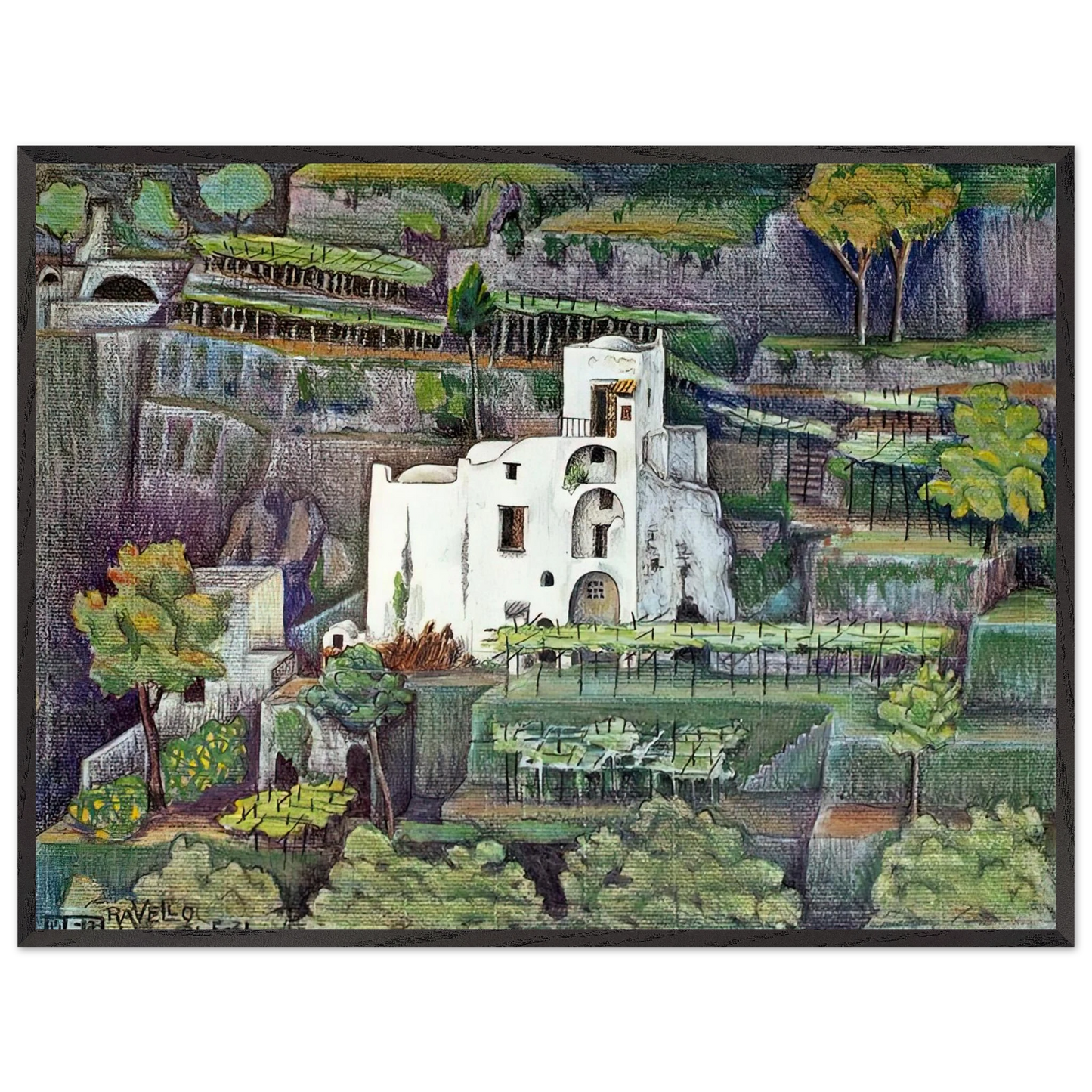 MC Escher - FARMHOUSE RAVELLO COLOUR Wall Art - 30x40 cm / 12x16 inches - Fine Art Poster-canvas - -