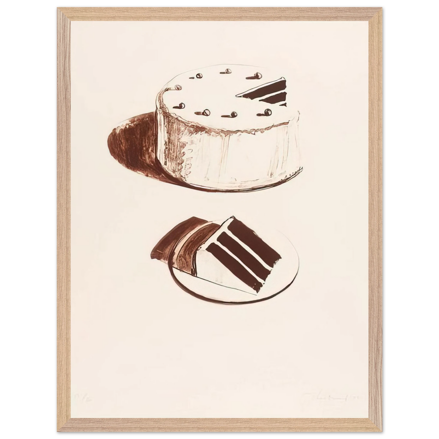 Wayne Thiebaud - Chocolate Cake - 1971 Wall Art - 30x40 cm / 12x16 inches - Premium Wooden Framed Poster With Fine Art Paper-canvas - Wood frame
