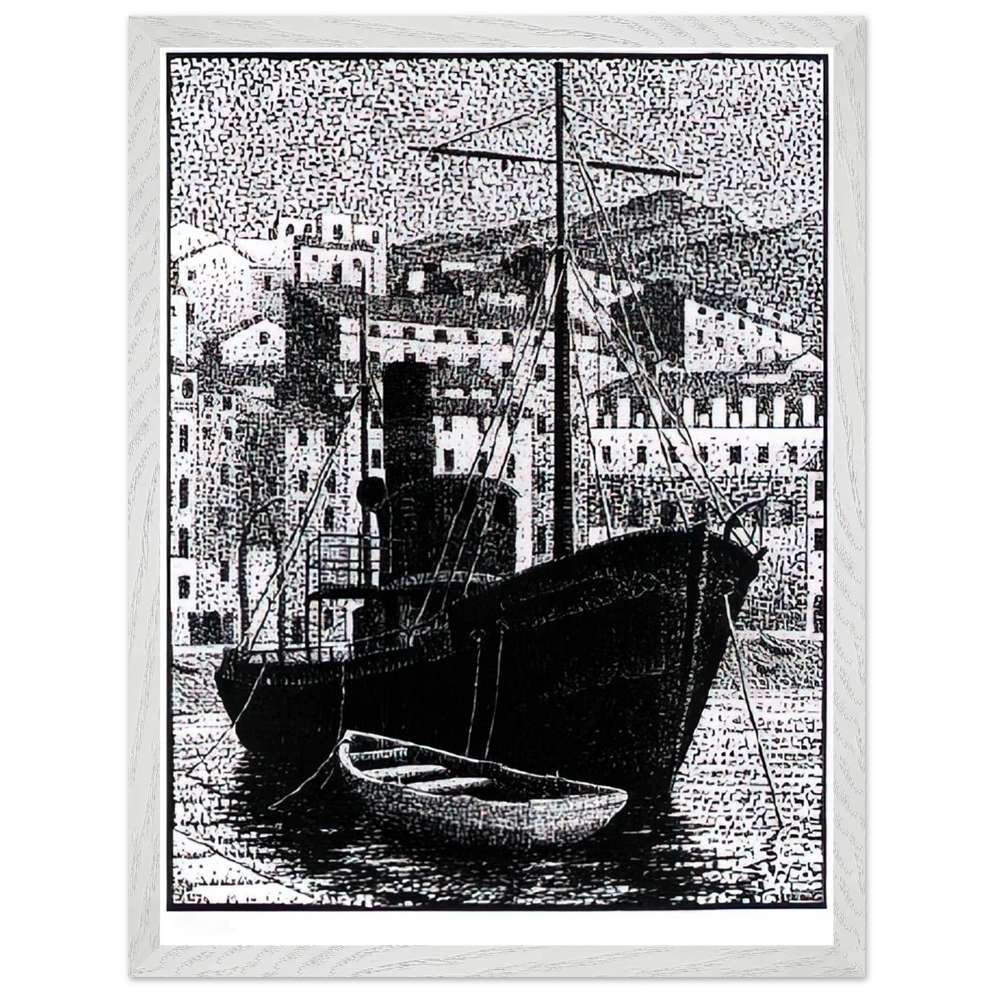 MC Escher - TUGBOAT OLD HARBOR OF BASTIA JANUARY 1934 1934 Wall Art - 21x29.7 cm / 8x12" - Premium Wooden Framed Poster With Fine Art Paper-canvas - Wood frame