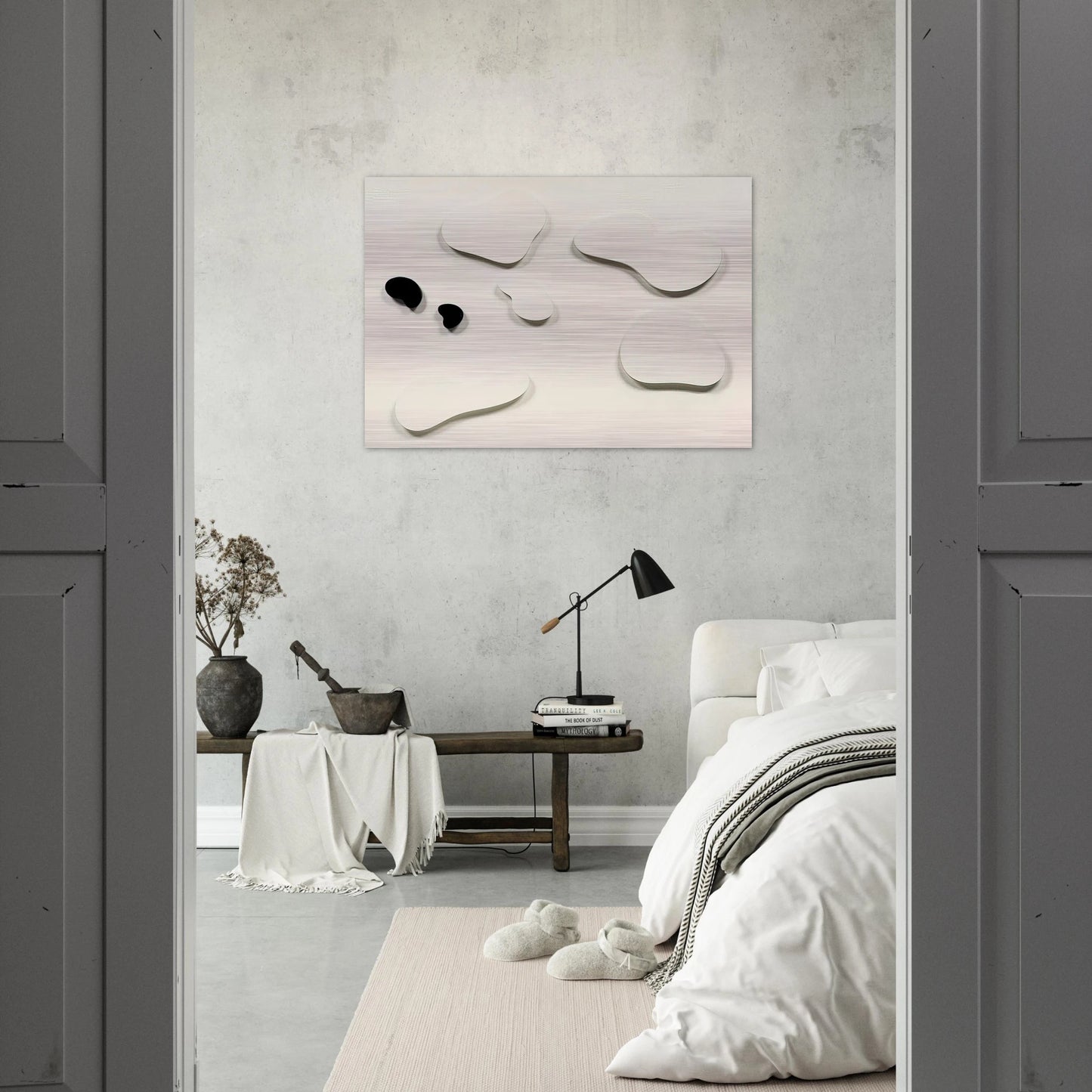 Constellation with 5 White Forms and 2 Black - Jean Arp Brushed Aluminum Print - 70x100 cm / 28x40 inches | Jean Arp Aluminum Print | Jean Arp Prints
