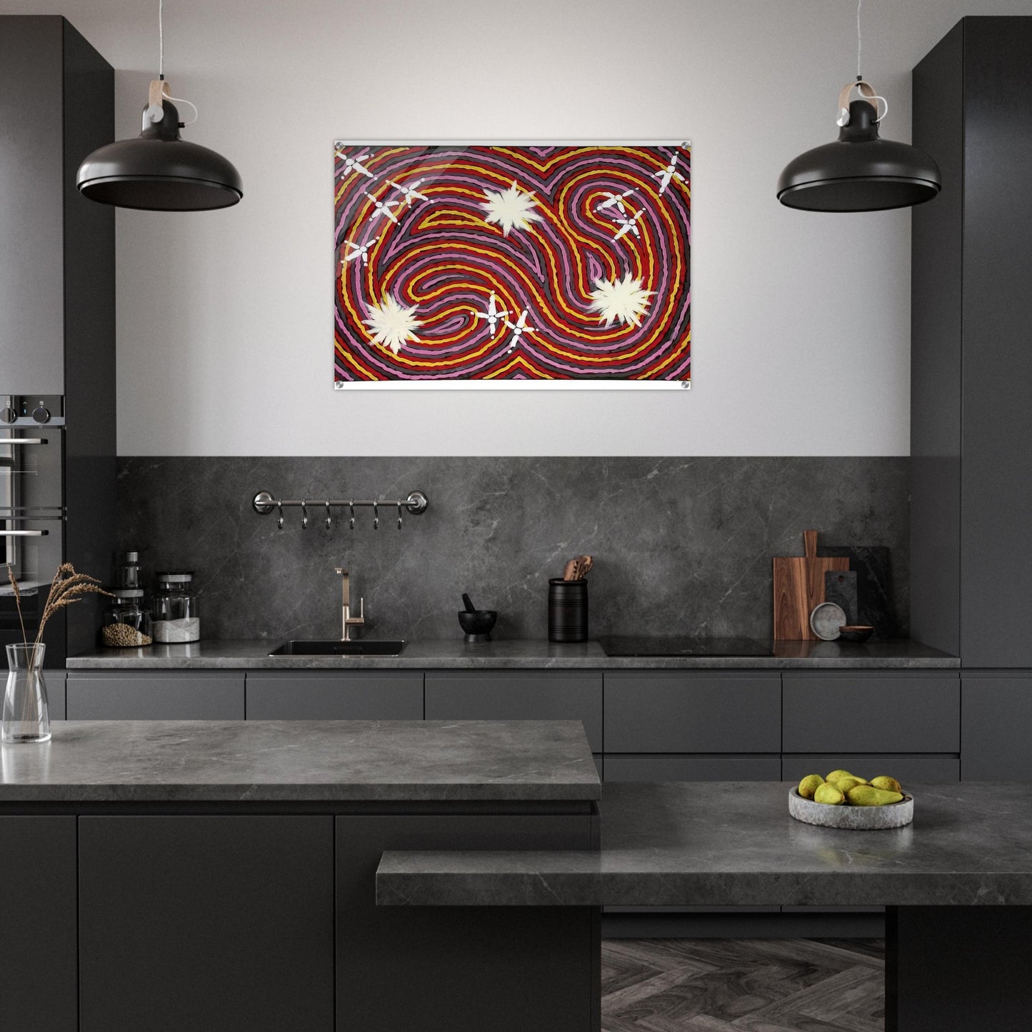 Rêve Ver De Terre Et Du Corbeau - 1999 - Clifford Possum Tjapaltjarri Acrylic Print - 70x100 cm / 28x40″ inches