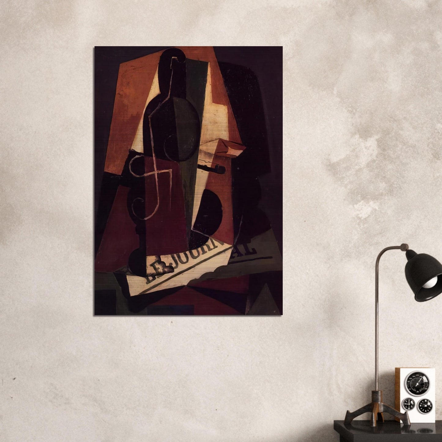 BOTTLE AND GLASS - Juan Gris Brushed Aluminum Print - 70x100 cm / 28x40 inches | Juan Gris Aluminum Print | Juan Gris Prints