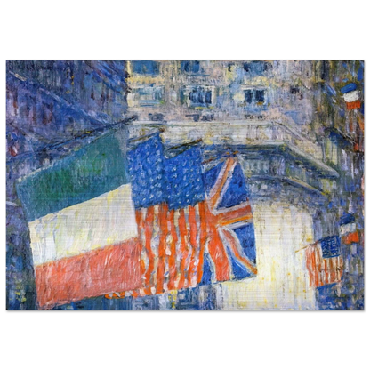 Avenue of the Allies aka Flags on the Waldorf - Childe Hassam Brushed Aluminum Print - 70x100 cm / 28x40 inches | Childe Hassam Aluminum Print | Childe Hassam Prints