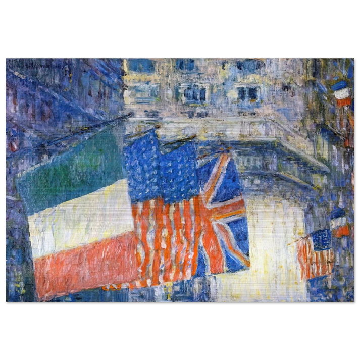 Avenue of the Allies aka Flags on the Waldorf - Childe Hassam Brushed Aluminum Print - 70x100 cm / 28x40 inches | Childe Hassam Aluminum Print | Childe Hassam Prints
