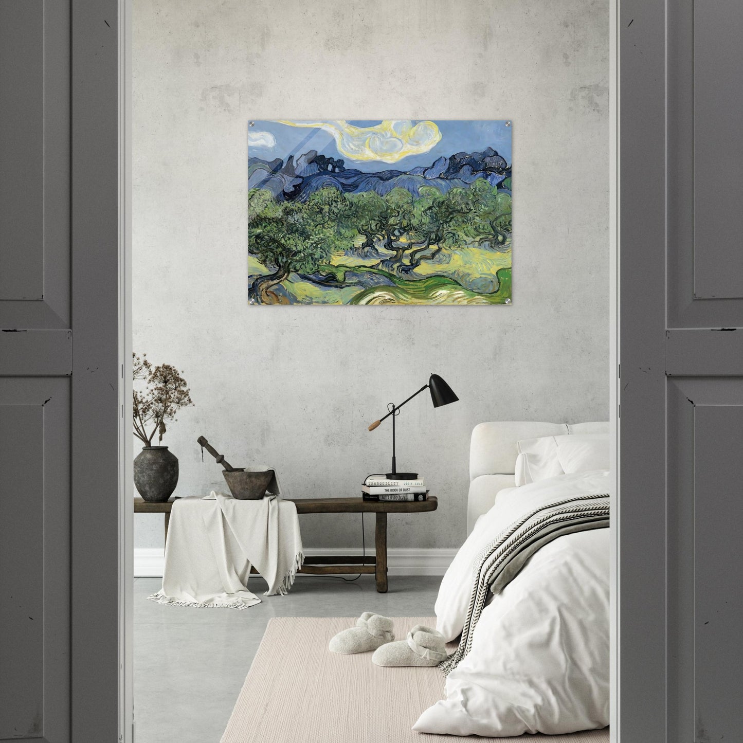 The Alpilles with Olive Trees in the Foreground - Vincent van Gogh Acrylic Print - 70x100 cm / 28x40″ inches | Vincent van Gogh Wall Art | Vincent van Gogh Prints