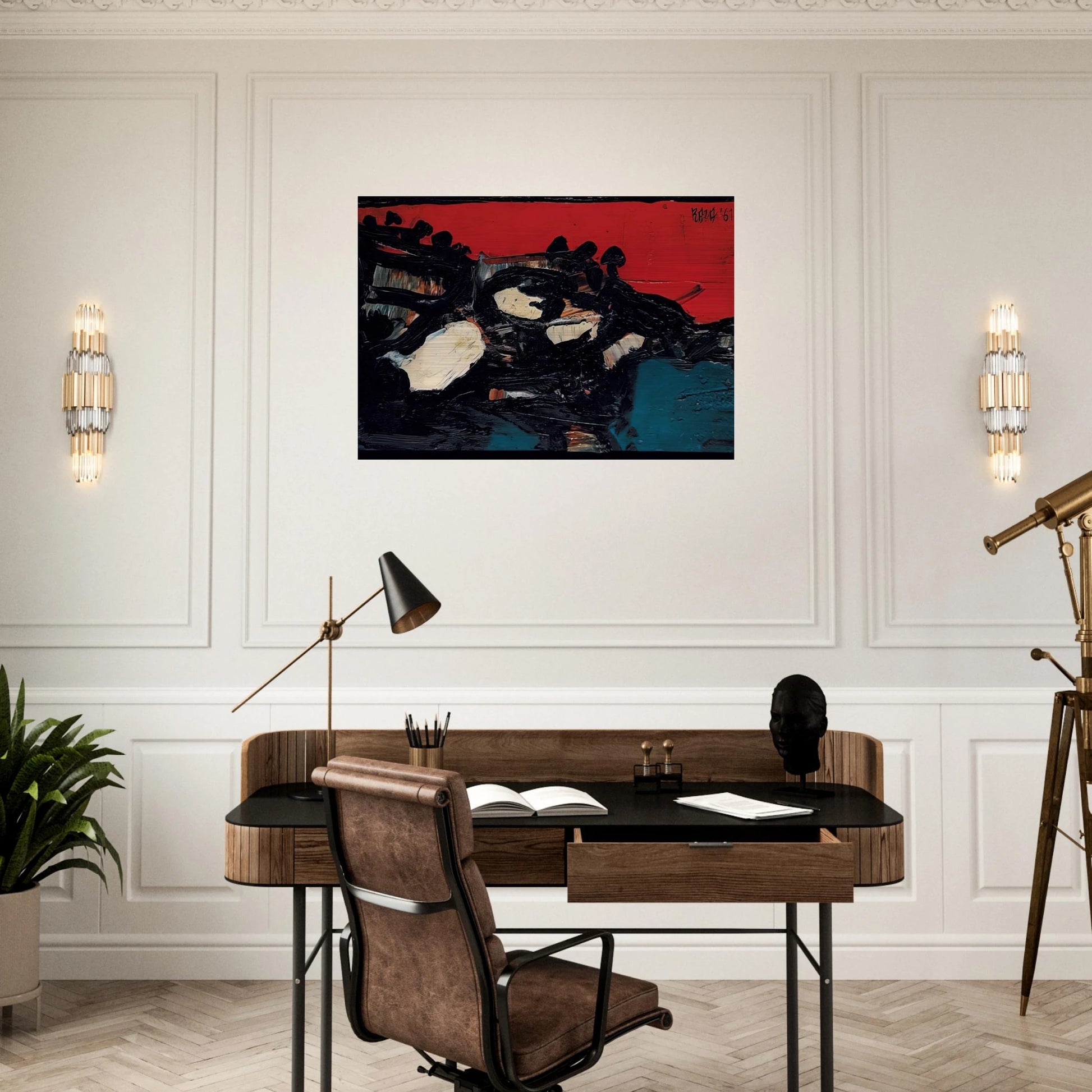 Ciel Rouge Sur Le Lac - 1961 - S. H. Raza Brushed Aluminum Print - 70x100 cm / 28x40 inches | S. H. Raza Aluminum Print | S. H. Raza Prints