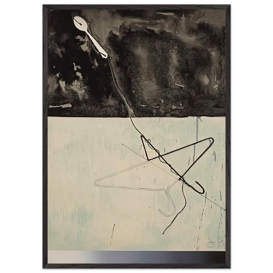 COAT HANGER AND SPOON FROM FRAGMENT ACCORDING TO WHAT 1971 - Jasper Johns 70x100 cm / 28x40 inches Framed Art Print – Black Wooden Frame