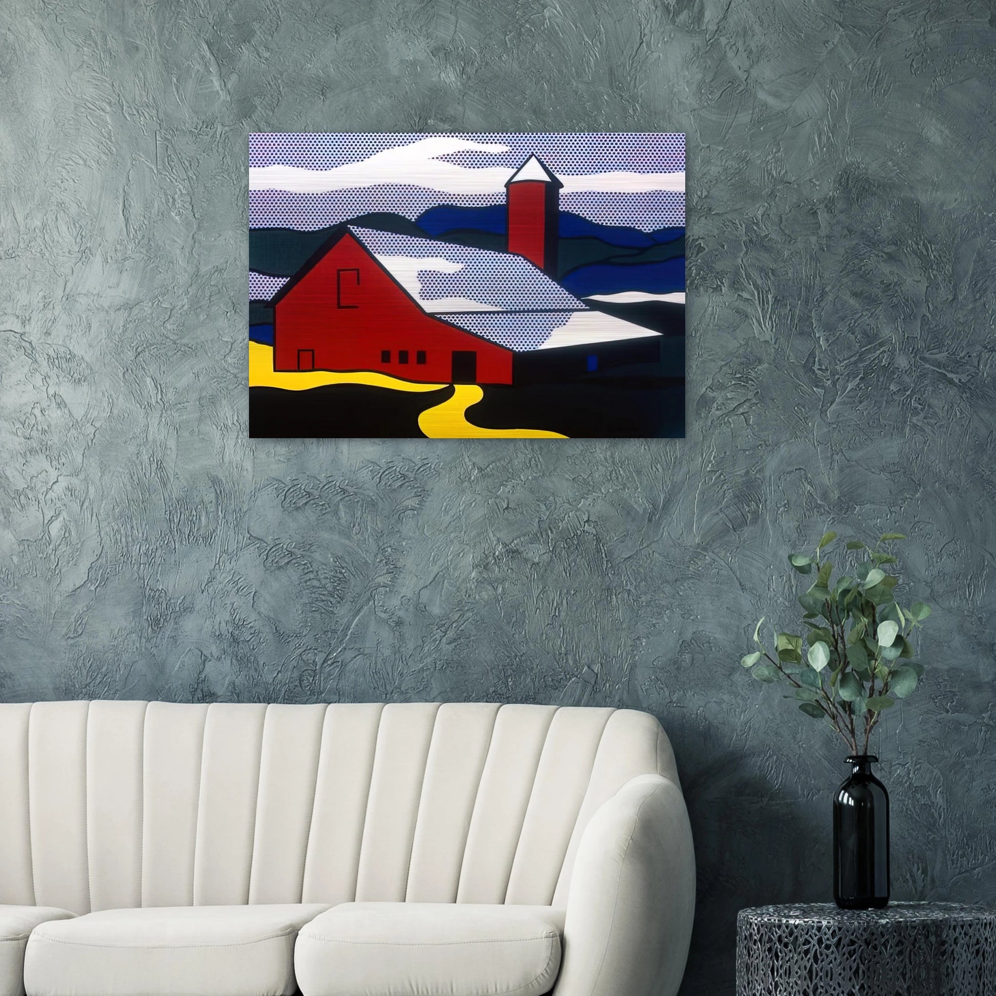 RED BARN II 1969 - Roy Lichtenstein Brushed Aluminum Print - 70x100 cm / 28x40 inches | Roy Lichtenstein Aluminum Print | Roy Lichtenstein Prints