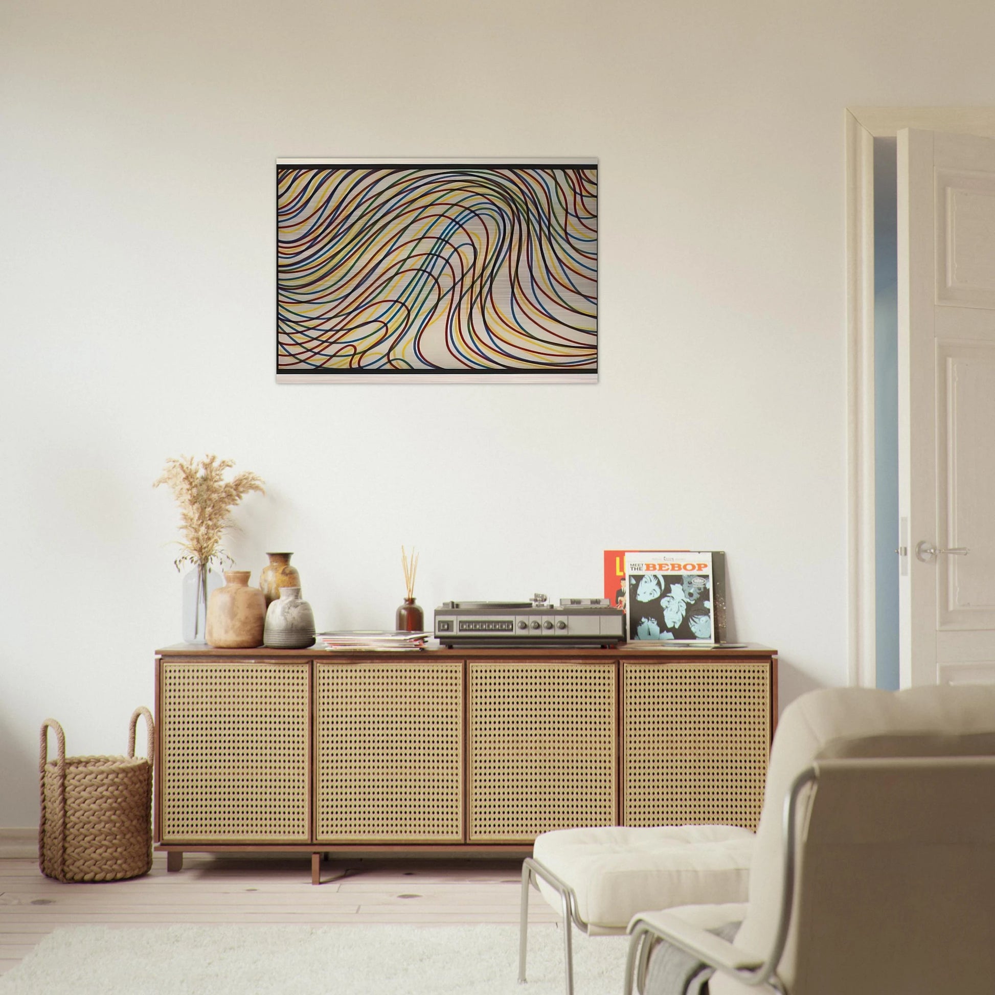 Wavy Lines with Black Border - Sol LeWitt Brushed Aluminum Print - 70x100 cm / 28x40 inches | Sol LeWitt Aluminum Print | Sol LeWitt Prints
