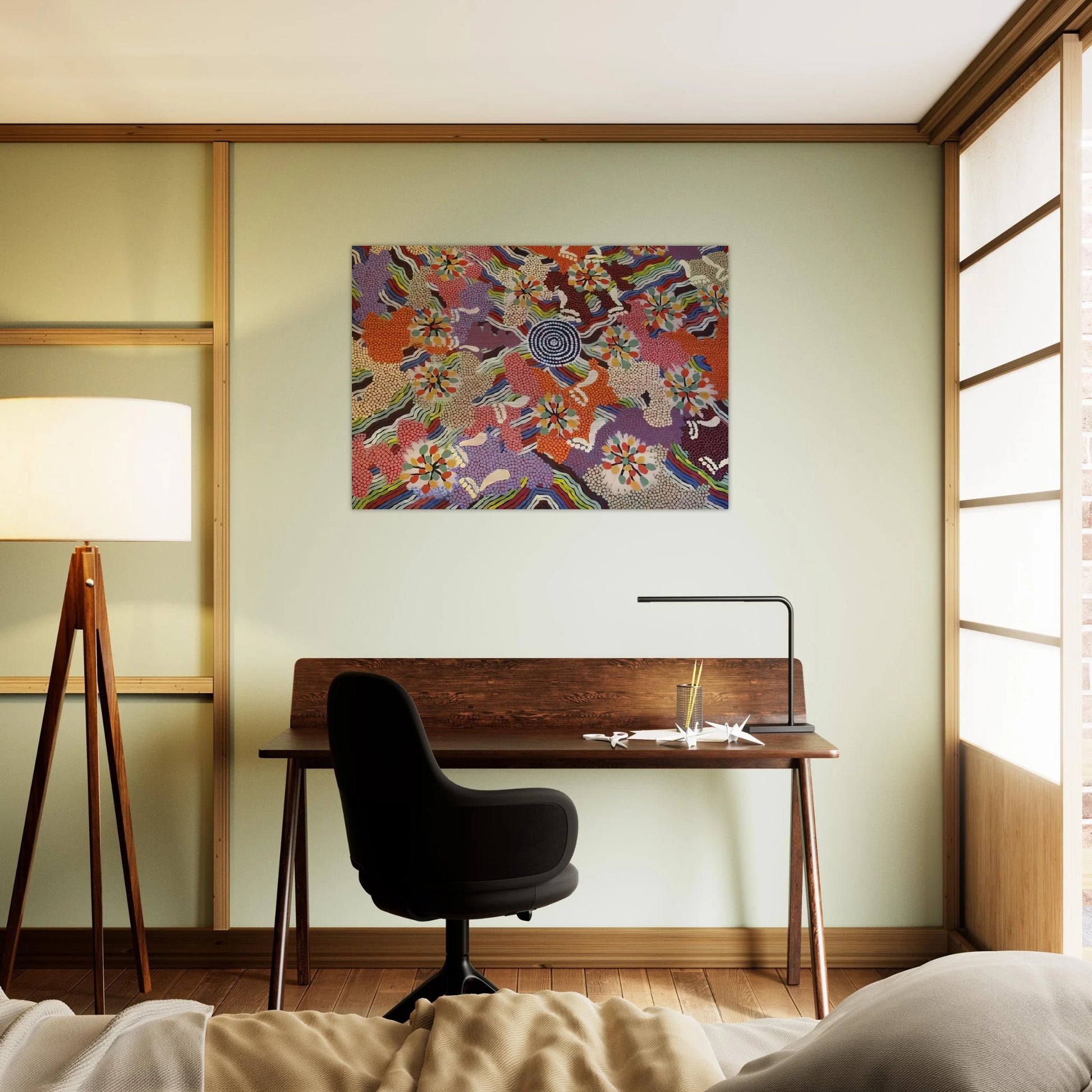 Food Gathering Napparbee - Native Art - Clifford Possum Tjapaltjarri Brushed Aluminum Print - 70x100 cm / 28x40 inches | Clifford Possum Tjapaltjarri Aluminum Print | Clifford Possum Tjapaltjarri Prints