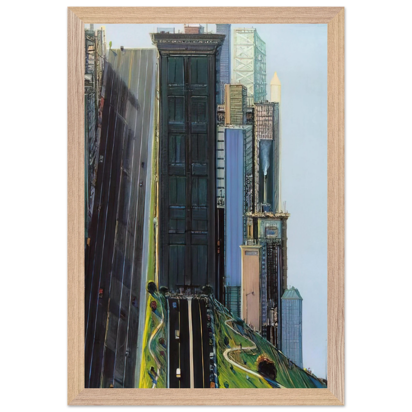 Wayne Thiebaud - Hill Street Day City - 1981 Wall Art - 60x80 cm / 24x32 inches - Premium Wooden Framed Poster With Fine Art Paper-canvas - White frame