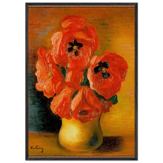 BOUQUET OF PEONIES - Moise Kisling 70x100 cm / 28x40 inches Framed Art Print – Black Wooden Frame