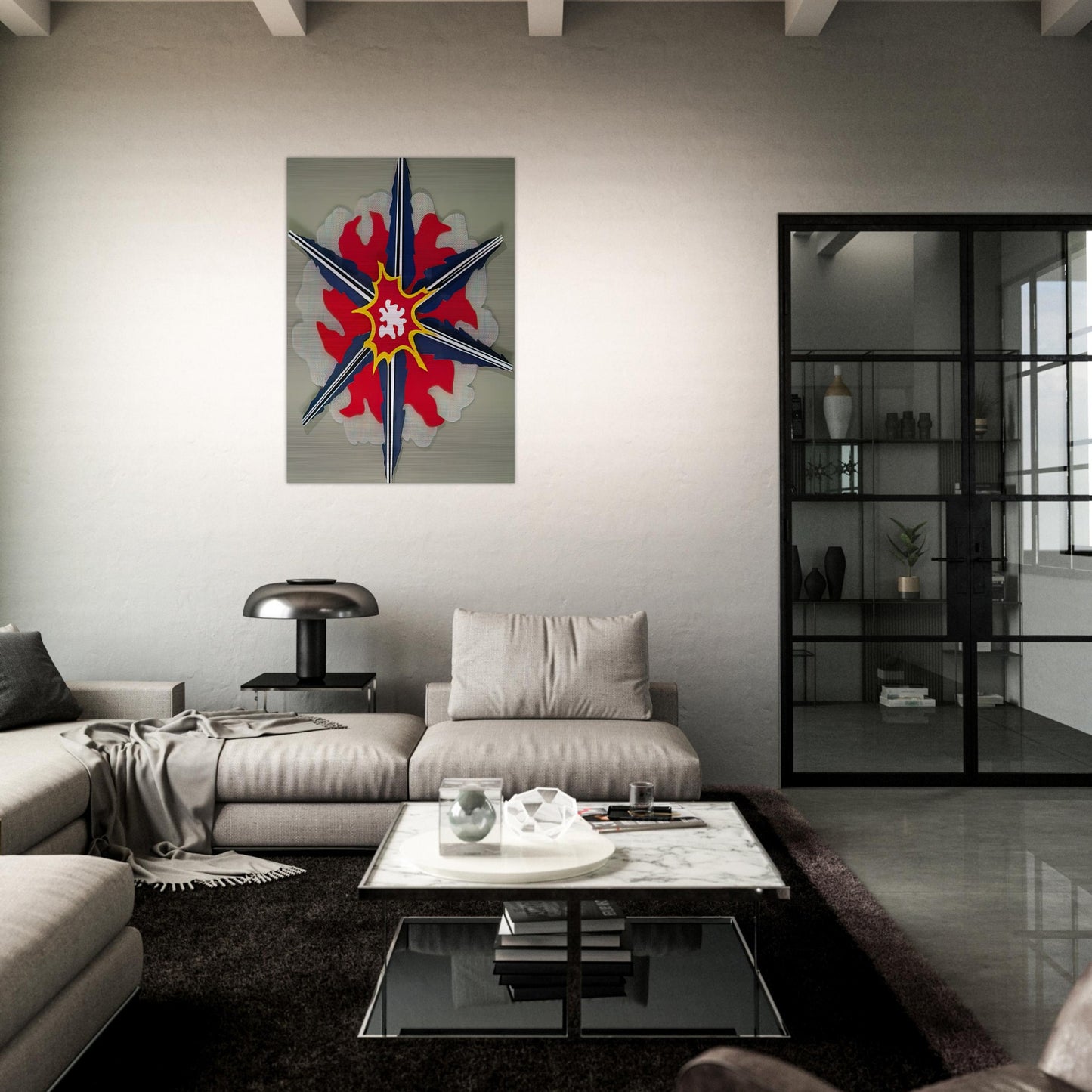 WALL EXPLOSION II 1965 - Roy Lichtenstein Brushed Aluminum Print - 70x100 cm / 28x40 inches | Roy Lichtenstein Aluminum Print | Roy Lichtenstein Prints