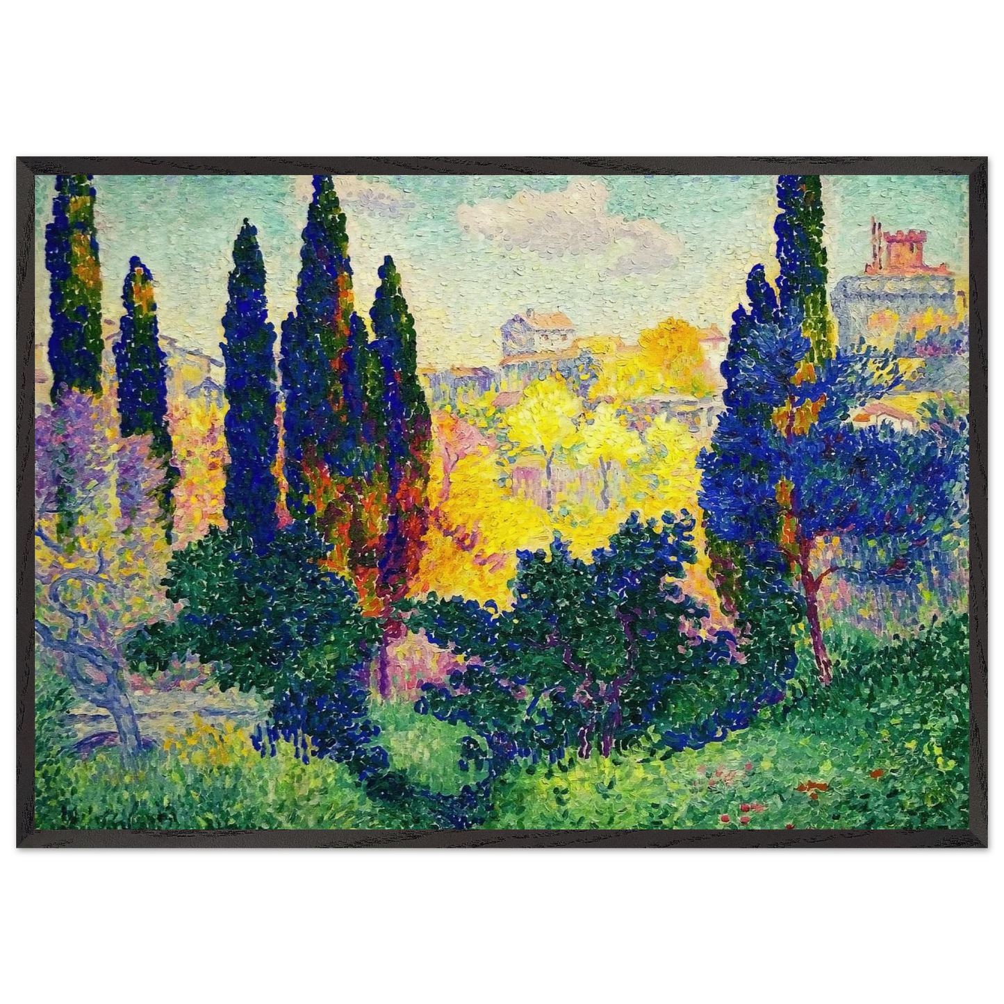 The Cypresses at Cagnes - Henri-Edmond Cross 70x100 cm / 28x40 inches Framed Art Print – Black Wooden Frame