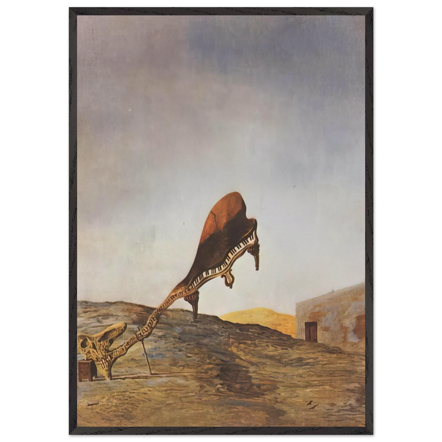SKULL WITH ITS LYRIC APPENDAGE LEANING ON A BEDSIDE TABLE WHICH SHOULD HAVE THE EXACT 1934 - Salvador Dali 70x100 cm / 28x40 inches Framed Art Print – Black Wooden Frame